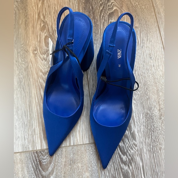 Zara BLOCK HEEL SLINGBACK SHOES. Bluish. Size 8. New with Tags. - Picture 11 of 11